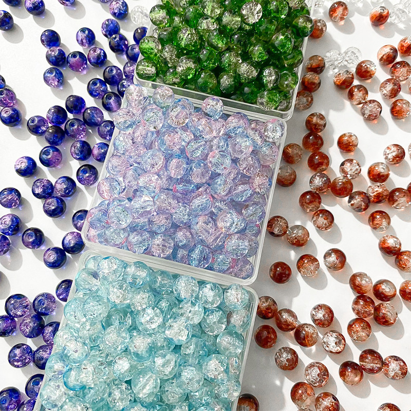 8mm Crystal Explosion Beads Ice Cracked Glass Hand String Loose Batch Handmade Diy