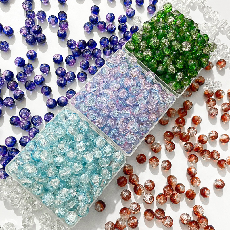 8mm Crystal Explosion Beads Ice Cracked Glass Hand String Loose Batch Handmade Diy
