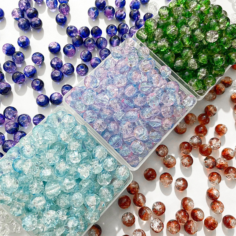 8mm Crystal Explosion Beads Ice Cracked Glass Hand String Loose Batch Handmade Diy