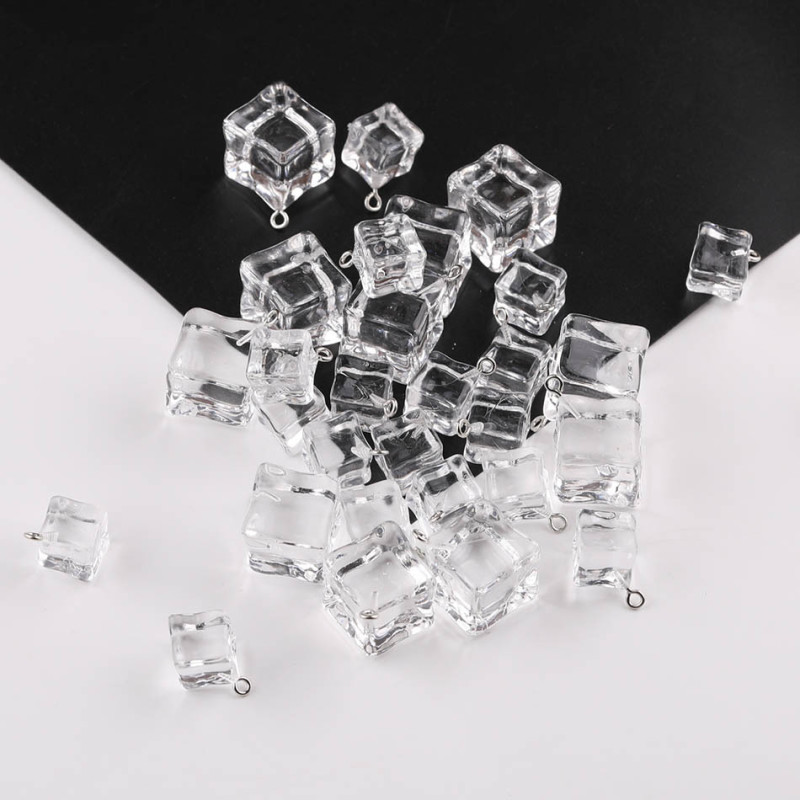 Simulated Ice Cube Transparent Three-dimensional Square Acrylic Pendant Diy Keychain Bag