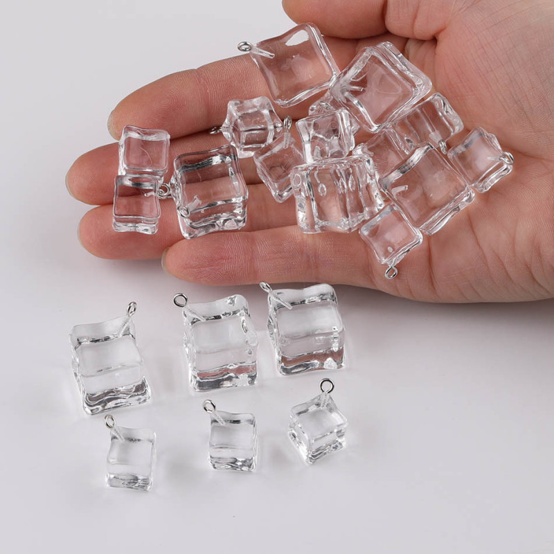 Simulated Ice Cube Transparent Three-dimensional Square Acrylic Pendant Diy Keychain Bag